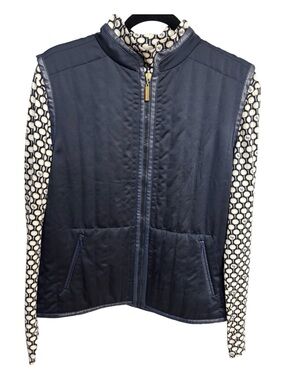 NWT St. John Sport 2 pc Navy Quilted Zip-Up Reversible Vest and Turtleneck Sz L